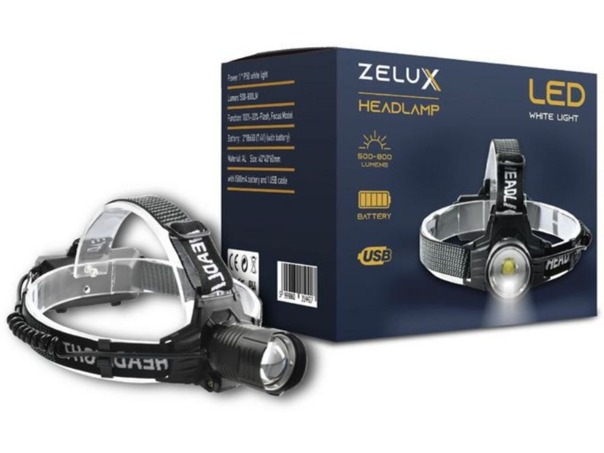 ZELUX naglavna / čelna polnilna led svetilka 3w 500-800lm s fokusom