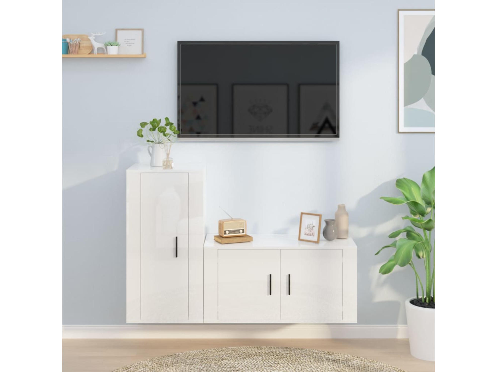 VIDAXL Komplet TV omaric 2-delni visok sijaj bel inženirski les