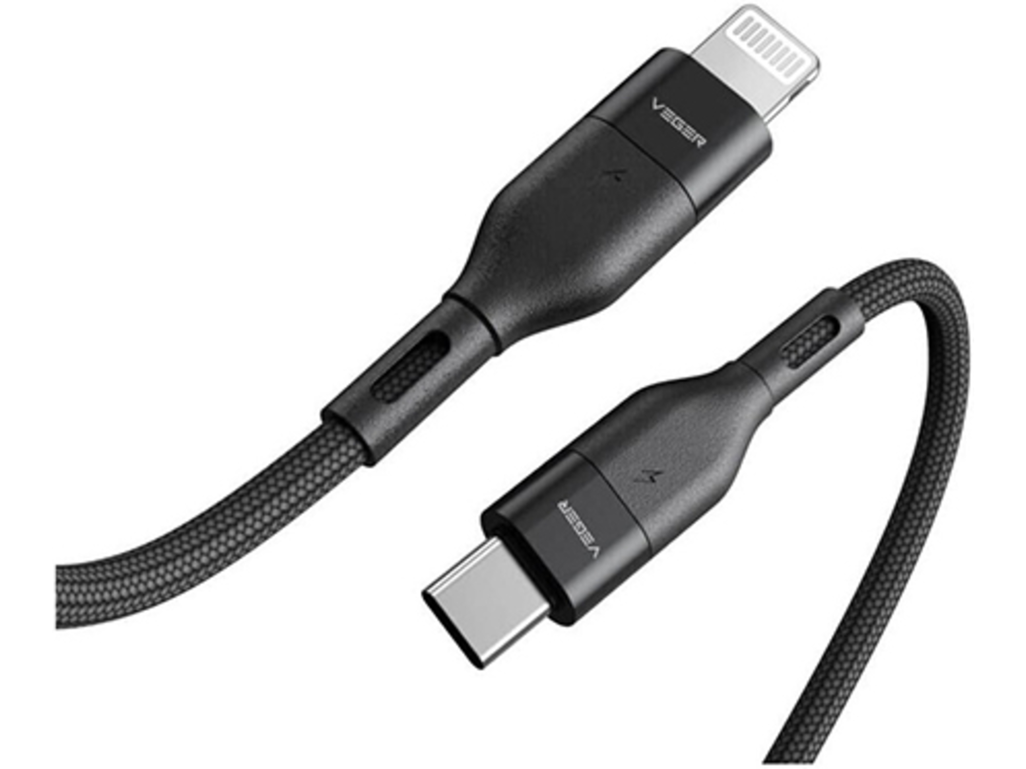 VEGER pleteni kabel USB-C na Lightning, 1,2 m, črn, CL01