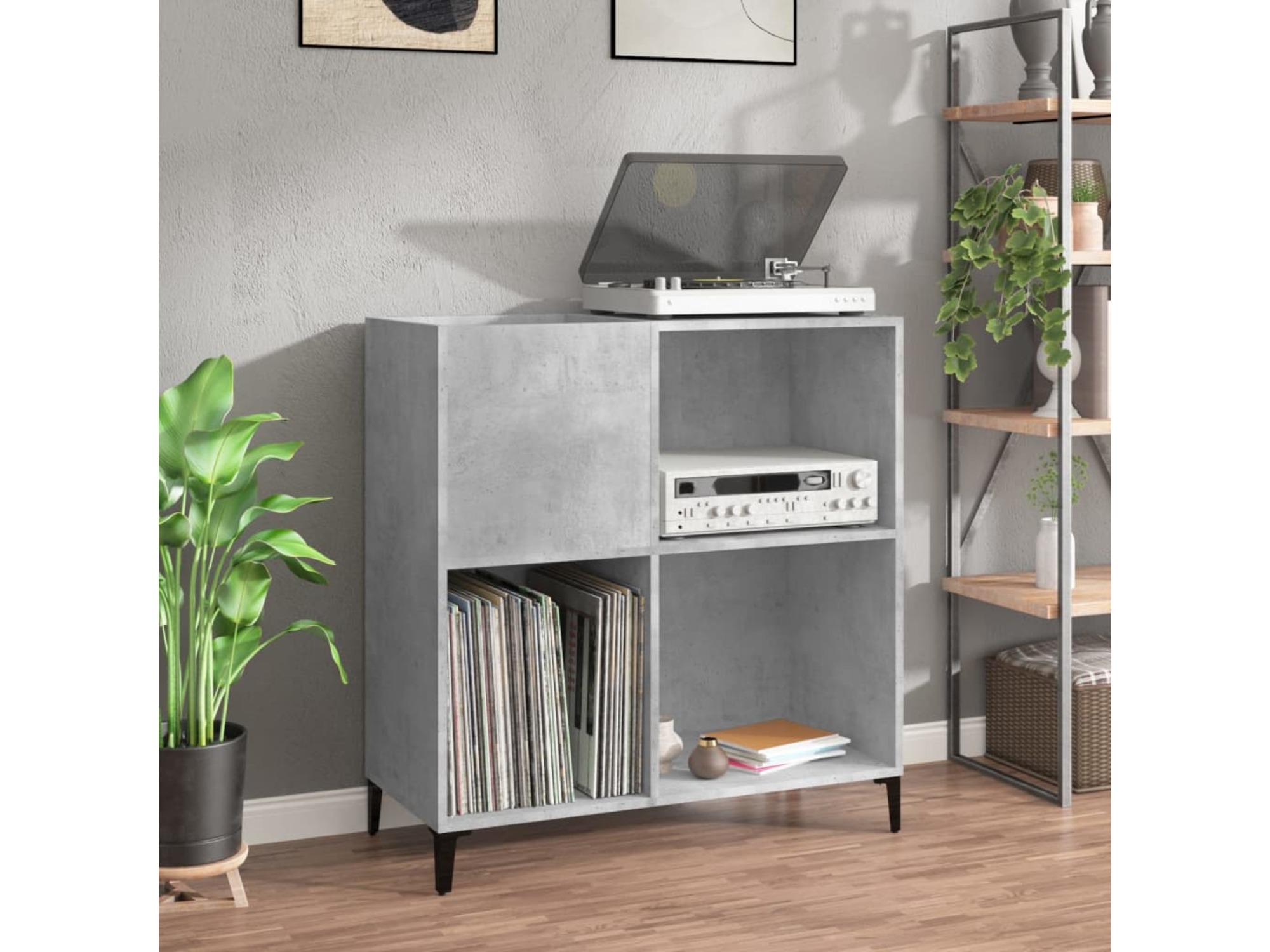 VIDAXL Omarica za gramofonske plošče betonsko siva 84,5x38x89 cm les