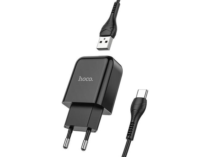 HOCO pametni hišni polnilec N2 z USB vtičem in s polnilnim kablom Type C 2,1A 10,5W - črn