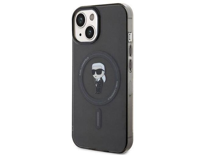 KARL LAGERFELD Originalen MagSafe ovitek iPhone 15 - Karls full body - prozorno črn - KLHMP15SHFCKNOK