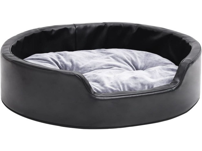 VIDAXL Pasja postelja črna in siva 69x59x19 cm pliš in umetno usnje