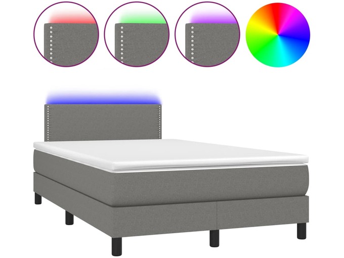 VIDAXL Box spring postelja z vzmetnico LED temno siva 120x190 cm blago