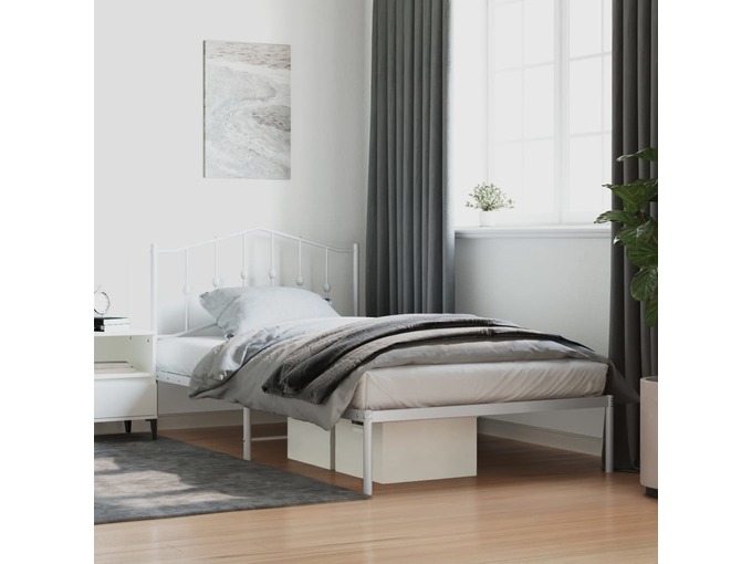VIDAXL Kovinski posteljni okvir z vzglavjem bel 107x203 cm