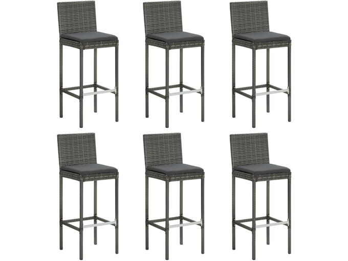 VIDAXL Barski stolčki z blazinami 6 kosov siv poli ratan