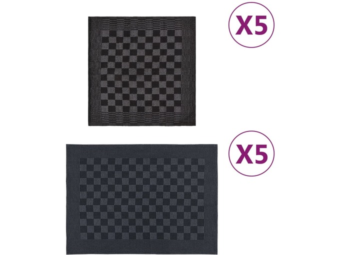 VIDAXL Komplet brisač 10-delni črn in siv bombaž