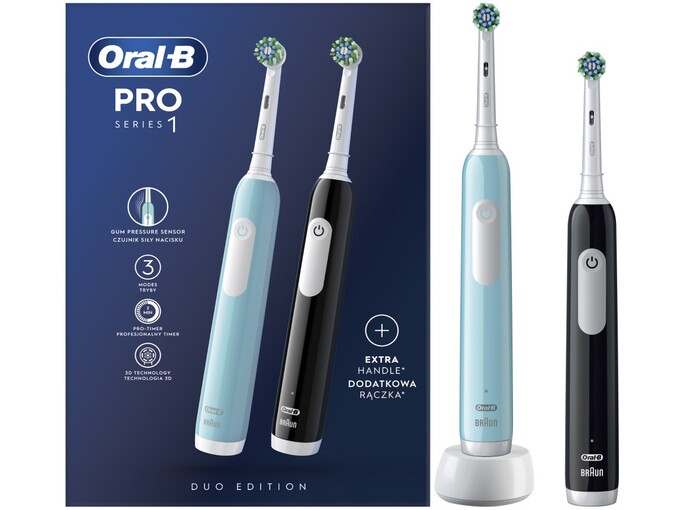 ORAL B 2 električni zobni ščetki Pro 1 DUO, modra in črna