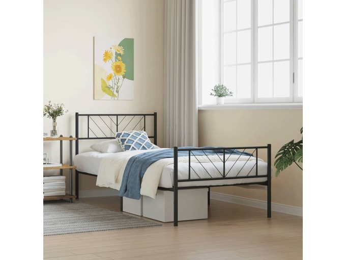 VIDAXL Kovinski posteljni okvir z vzglavjem in vznožjem črn 100x200 cm