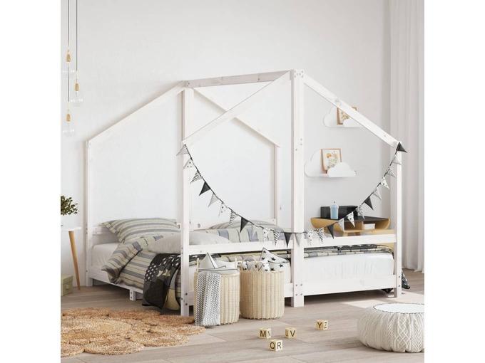 VIDAXL Otroški posteljni okvir bel 2x(80x160) cm trdna borovina