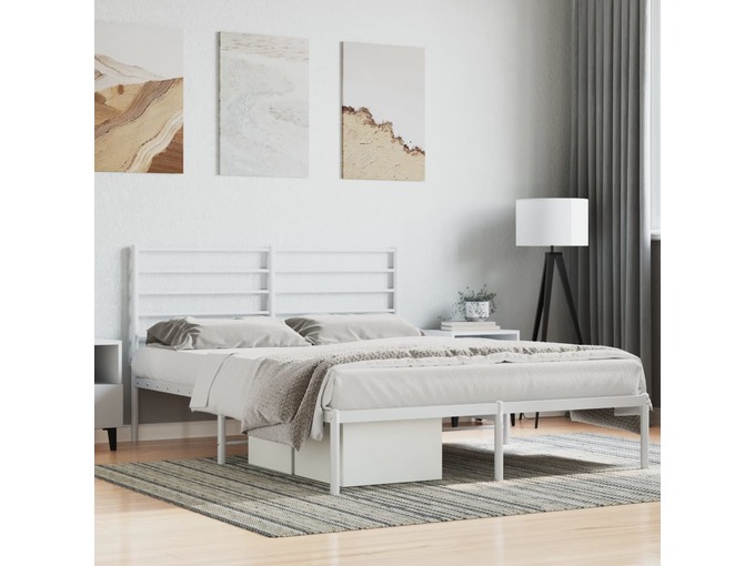 VIDAXL Kovinski posteljni okvir z vzglavjem bel 140x200 cm
