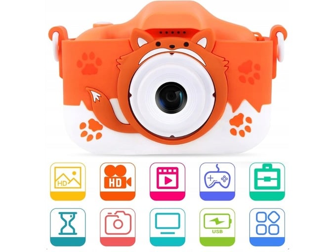 VERK GROUP 12Mpx otroški fotoaparat LCD SD oranžna lisica + etui in trak X5FOX
