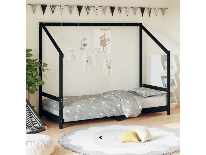 VIDAXL Otroški posteljni okvir črn 80x200 cm trdna borovina