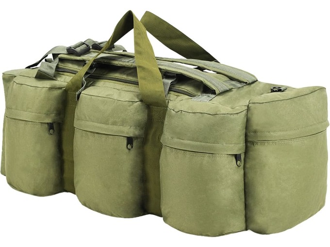 VIDAXL 3-v-1 Potovalna torba vojaškega stila 120 L olivno zelene barve