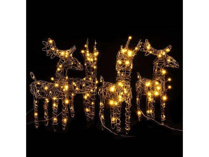 VIDAXL Božični okras 4 kosi severnih jelenov 160 LED toplo bela ratan