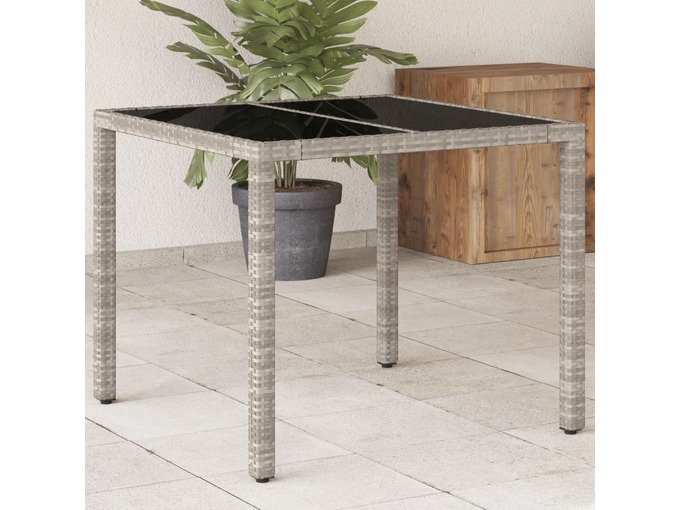 VIDAXL Vrtna miza s stekleno ploščo svetlo siva 90x90x75 cm poli ratan