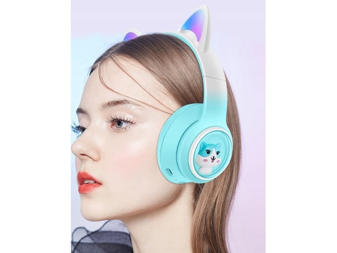 HITELEKTRO aku. LED RGB brezžične igralne slušalke z mačjimi ušesi + mikrofon AKZ02