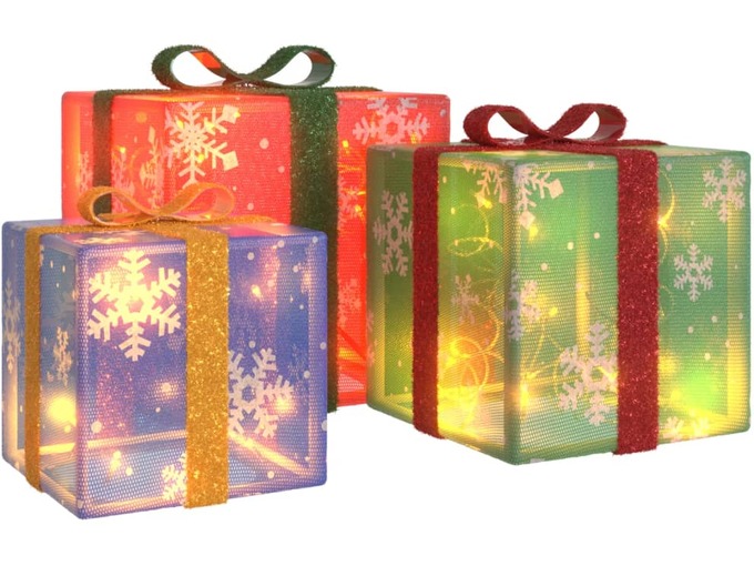 VIDAXL Osvetljene božične škatle 3 kosi 64 LED toplo bela