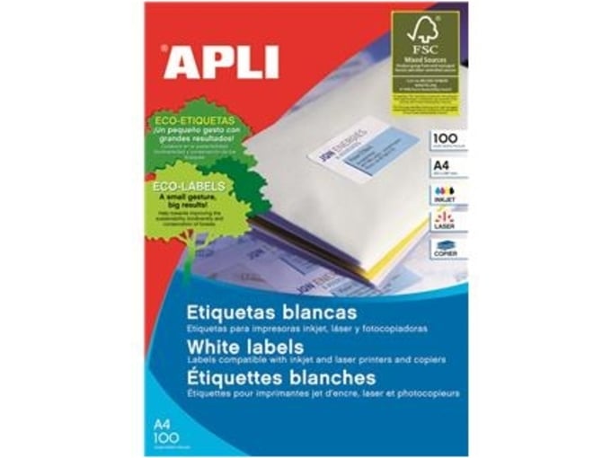 APLI bele nalepke 48,5 x 25,4 mm, 44/stran 100 listov AP001285