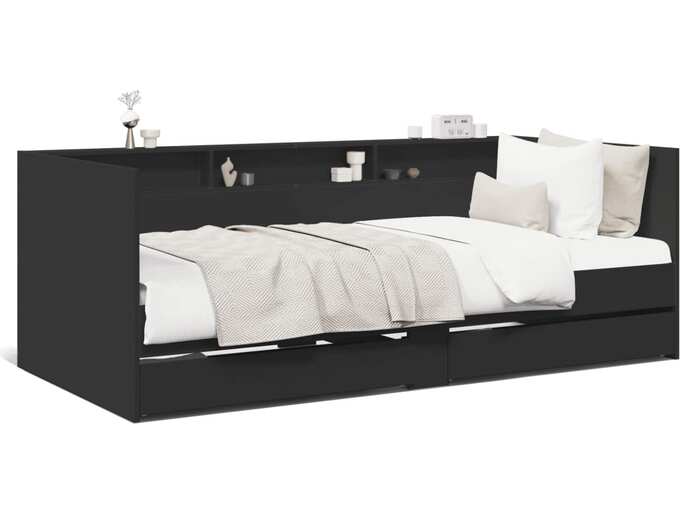 VIDAXL Dnevna postelja s predali črna 90x190 cm inženirski les