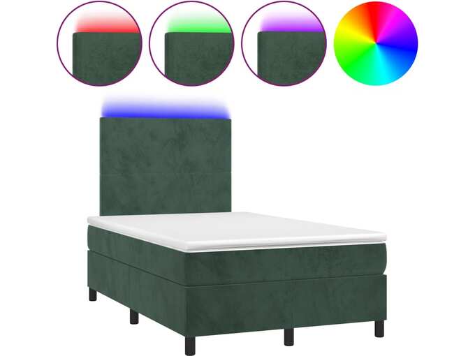VIDAXL Box spring postelja z vzmetnico LED tem. zelena 120x200cm žamet