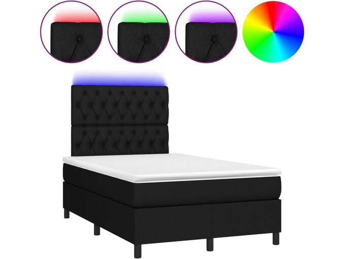 VIDAXL Box spring postelja z vzmetnico LED črna 120x190 cm blago