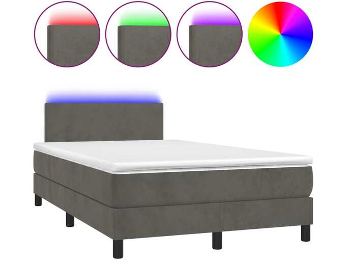 VIDAXL Box spring postelja z vzmetnico LED temno siva 120x190 cm žamet