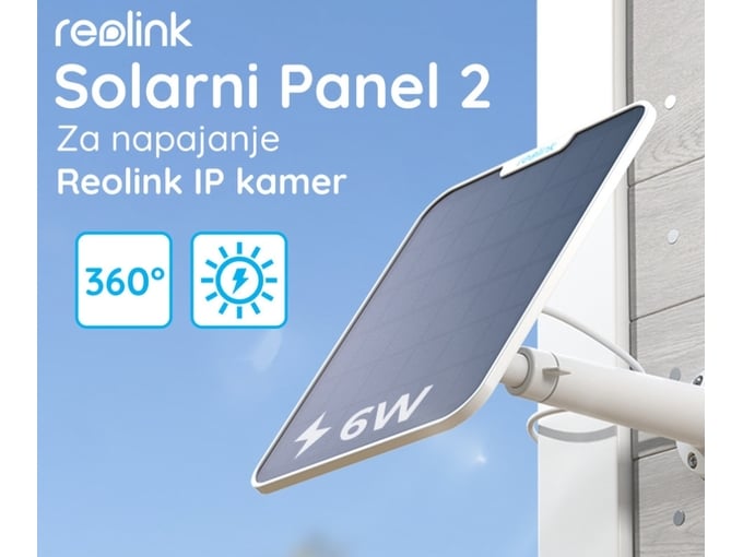 REOLINK solarni panel 2, 6W, solarno napajanje kamer serije Argus, Go, Duo, TrackMix, 4 m kabel, USB Type-C, bel