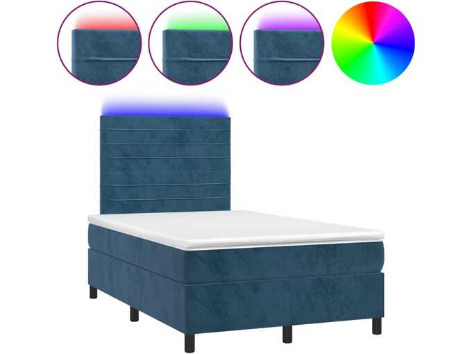 VIDAXL Box spring postelja z vzmetnico LED tem. modra 120x190 cm žamet