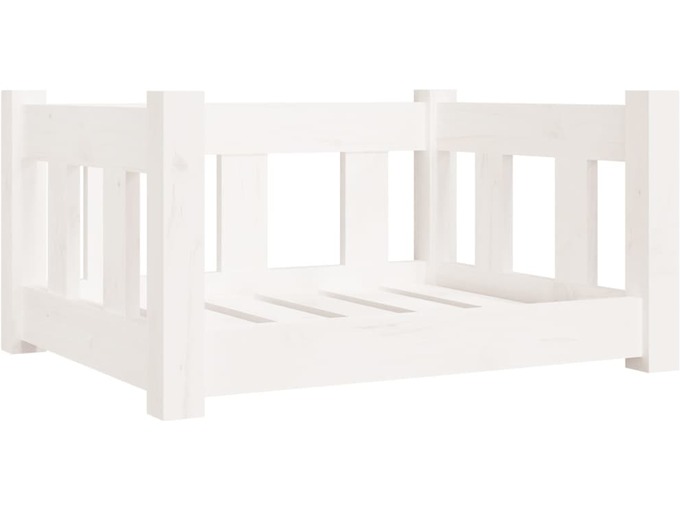 VIDAXL Pasja postelja bela 55,5x45,5x28 cm trdna borovina