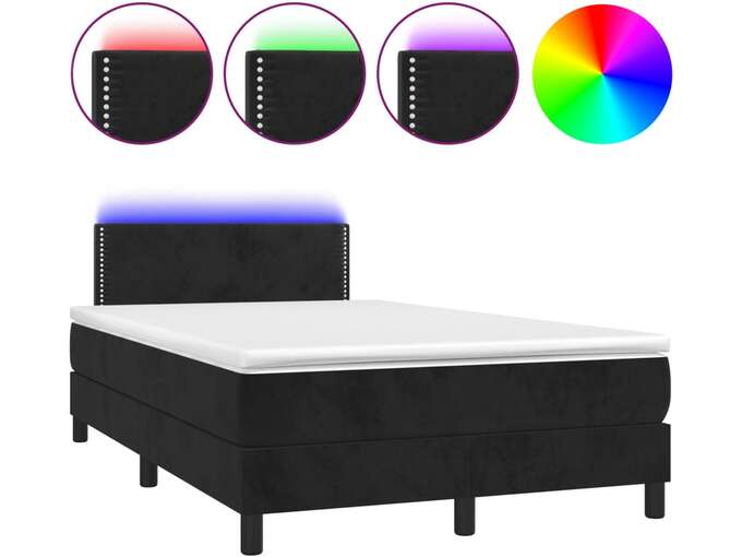 VIDAXL Box spring postelja z vzmetnico LED črna 120x190 cm žamet
