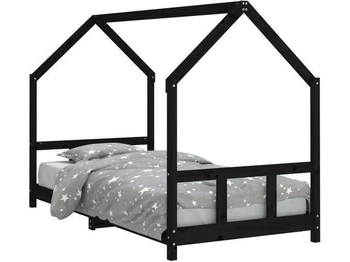VIDAXL Otroški posteljni okvir črn 90x190 cm trdna borovina
