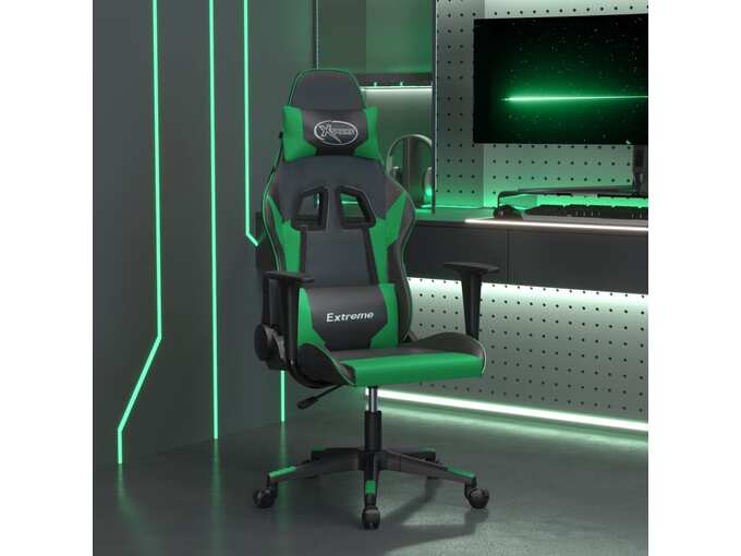 VIDAXL Masažni gaming stol črno in zeleno umetno usnje