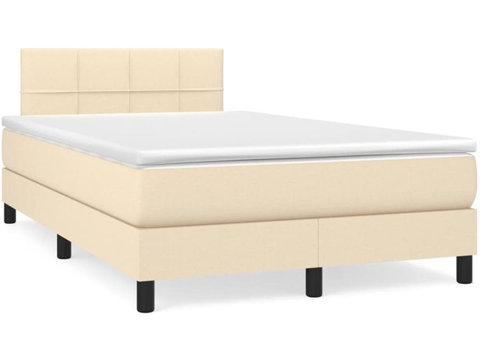 VIDAXL Box spring postelja z vzmetnico LED krem 120x190 cm blago