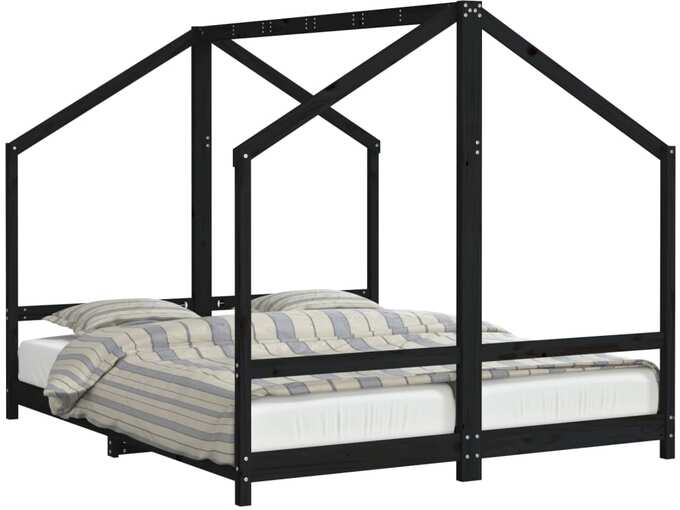 VIDAXL Otroški posteljni okvir črn 2x(80x200) cm trdna borovina
