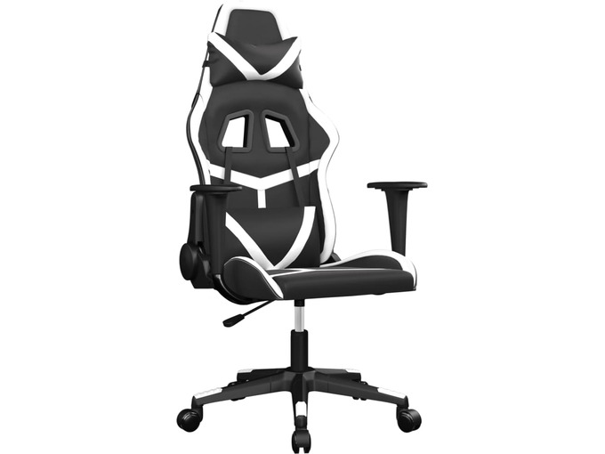 VIDAXL Masažni gaming stol črno in belo umetno usnje