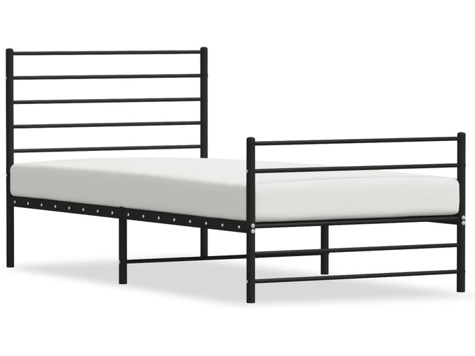 VIDAXL Kovinski posteljni okvir z vzglavjem in vznožjem črn 100x190 cm