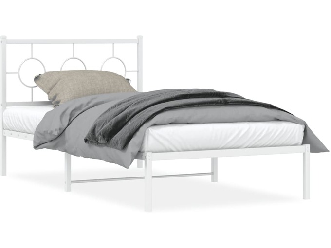 VIDAXL Kovinski posteljni okvir z vzglavjem bel 100x190 cm