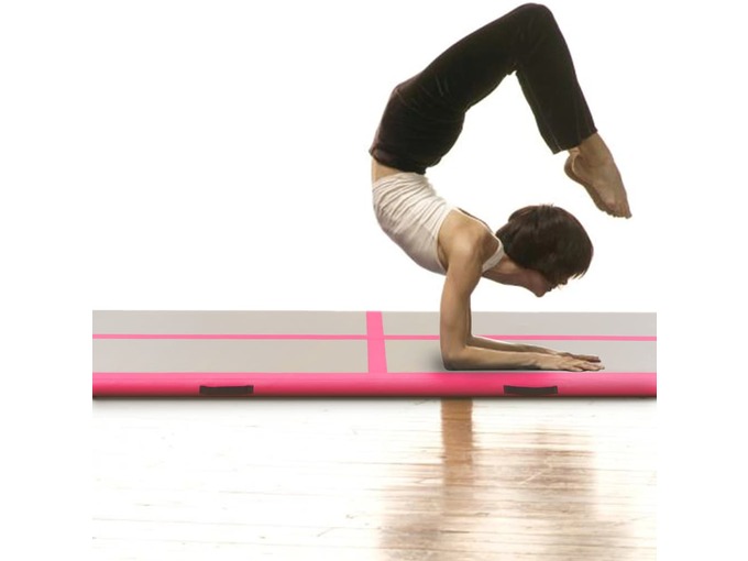 VIDAXL Napihljiva gimnastična podloga s tlačilko 400x100x10 cm roza