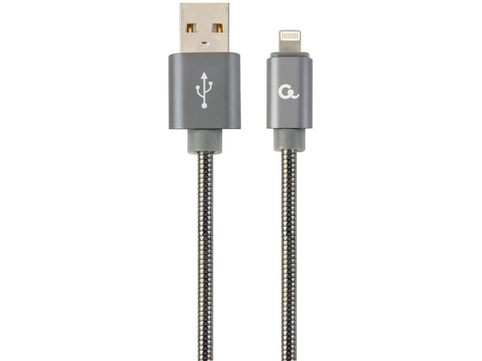 GEMBIRD CC-USB2S-AMLM-2M-BG Lightning Premium spiralni kovinski 8-polni polnilni in podatkovni kabel 2 m kovinsko siv