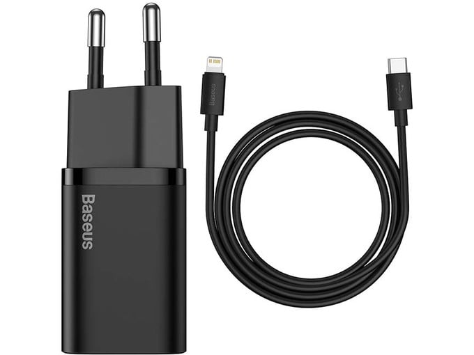 BASEUS Super Si hitri polnilec 1C 20W s kablom USB-C na Lightning 1m (črn)
