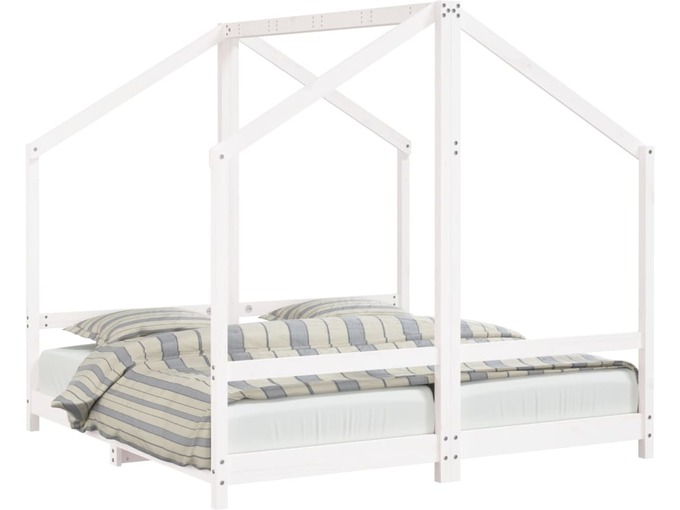 VIDAXL Otroški posteljni okvir bel 2x(80x160) cm trdna borovina