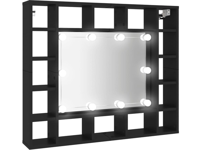 VIDAXL LED omarica z ogledalom črna 91x15x76,5 cm
