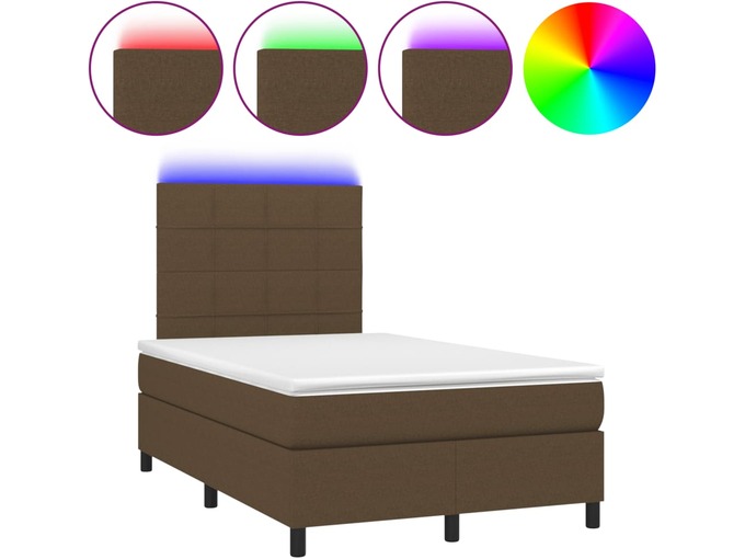 VIDAXL Box spring postelja z vzmetnico LED tem. rjava 120x190 cm blago